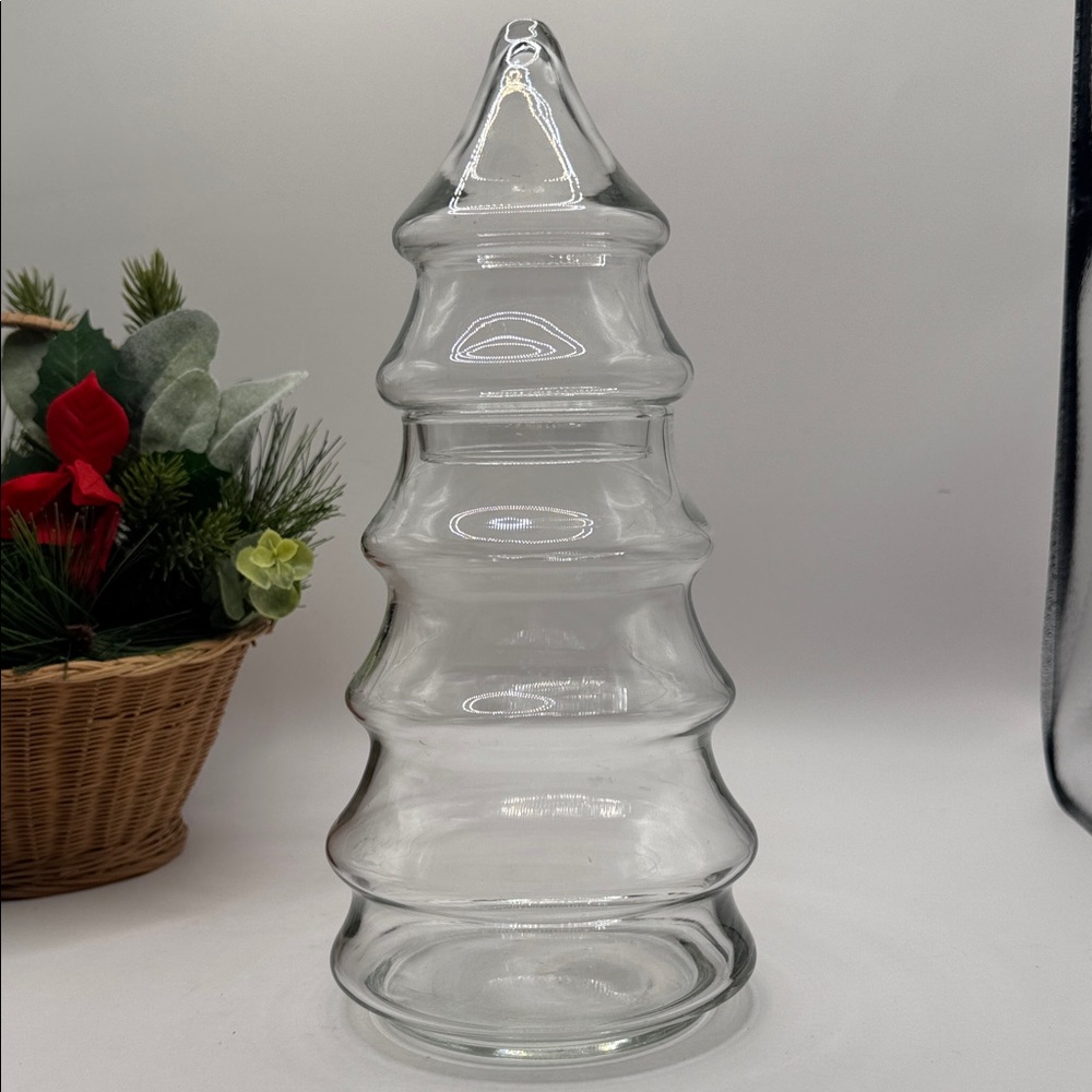 Vintage 11” glass Christmas tree Canister jar
